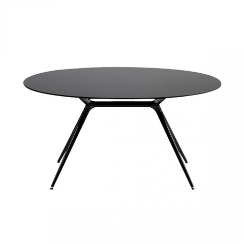 Modern table with metal base and glass surface metropolis 150