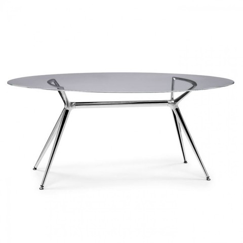 Modern table with metal base and glass surface metropolis 180