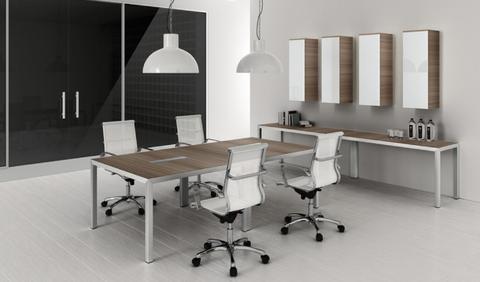 Modern office with wooden surface and metal legs and office closet UA17