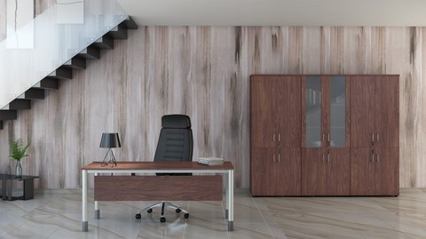Office desk with walnut surface