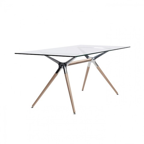 Modern table with metal base and glass surface natural metropolis