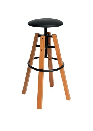 Modern stool with wooden legs and metal details