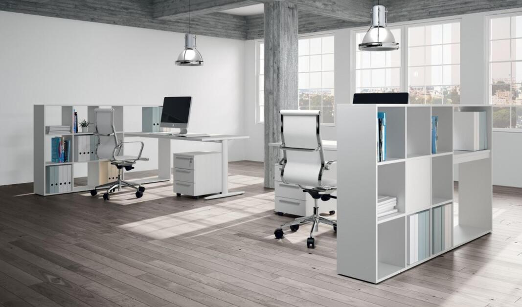 Γραφείο λευκό μεταλλικό με συρταριέρα και βιβλιοθήκη COMPOSITION 2