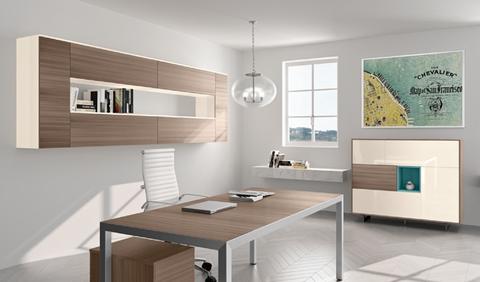 Μοντέρνο γραφείο ξύλινο με μεταλλικά πόδια με ντουλάπια γραφείου και συρταριέρα γραφείου UF29