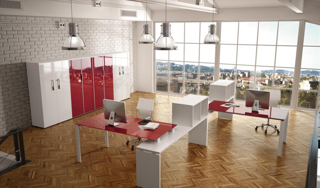 Γραφείο γωνιακό design  με γυάλινη επιφάνεια χρωματιστή και ντουλάπα γραφείου COMBO 5