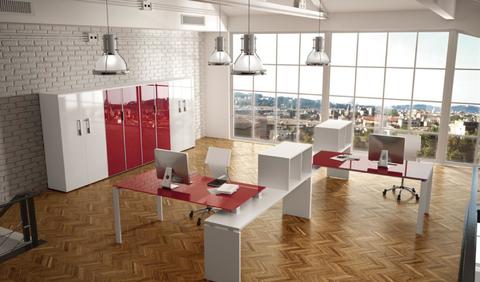Office corner design with colored glass and cabinet COMBO 5
