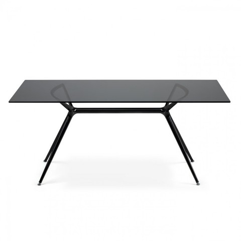 Μοντέρνο τραπέζι  με μεταλλική βάση και επιφάνεια με γυαλί metropolis black