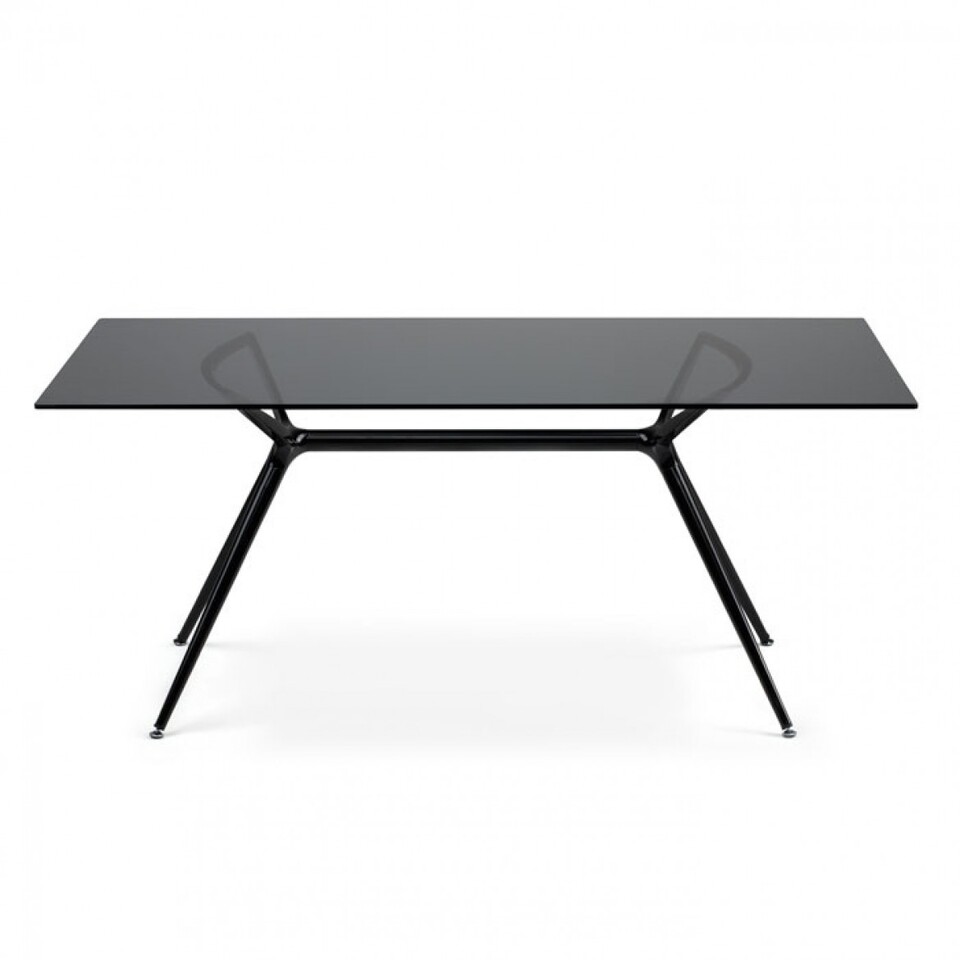 Modern table with metal base and glass surface metropolis black